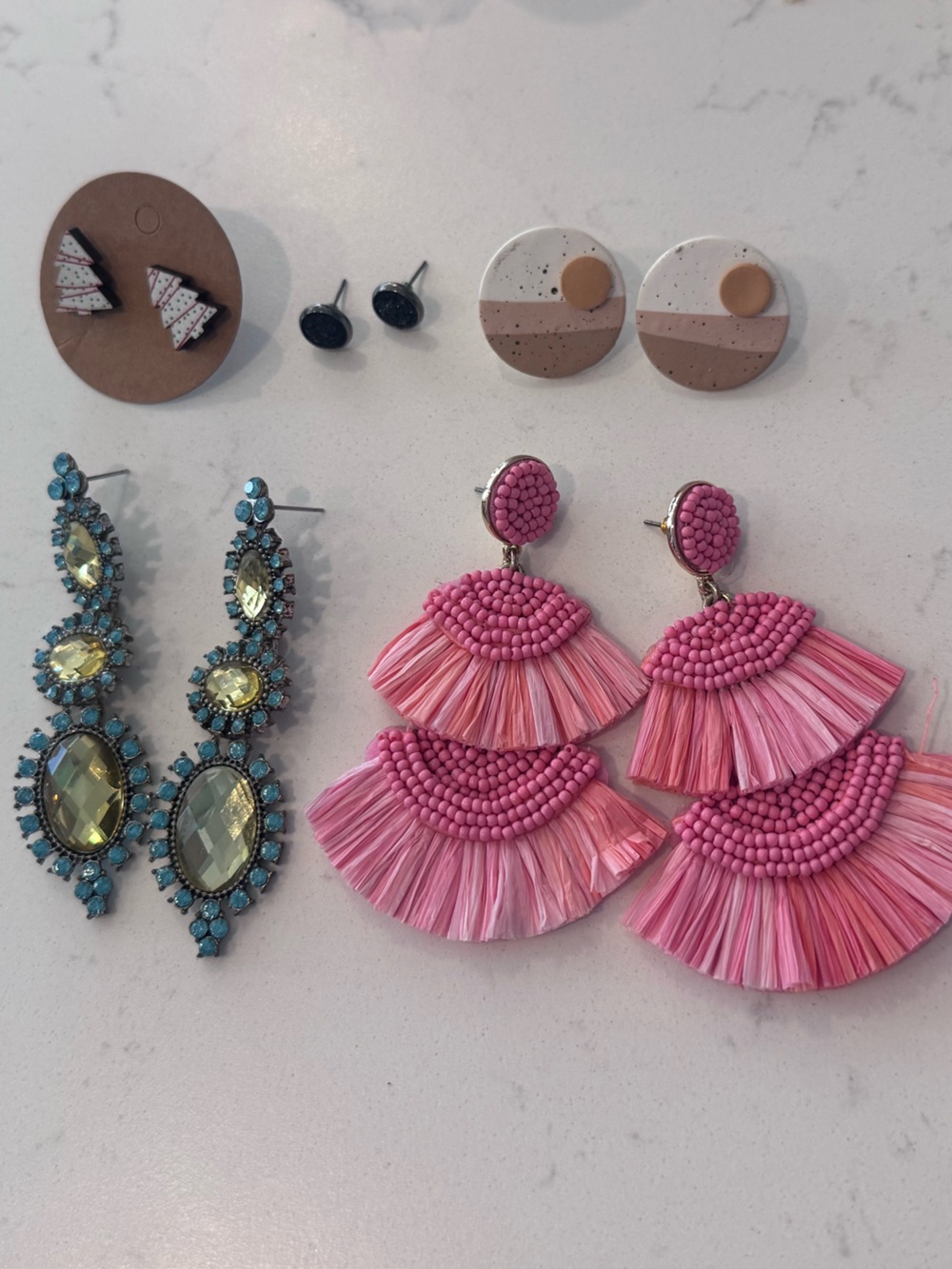 Lot of 5 pairs of Earrings - Unbranded. Never worn. Pink, blue, black, sunset ❤️